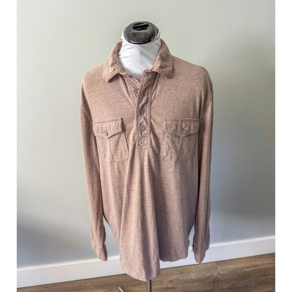 Gap Mens Tan Long Sleeve Polo Tee - Picture 1 of 8